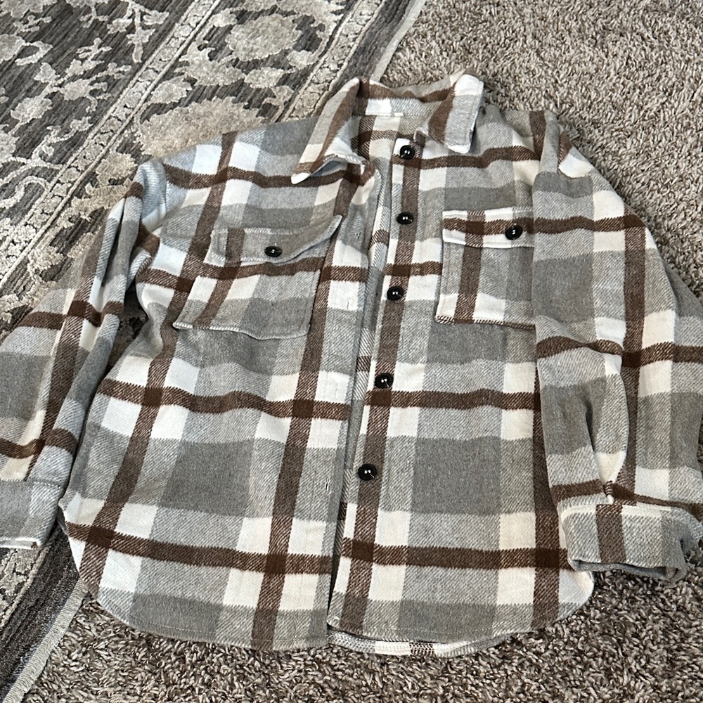 Plaid Button-Up Shirt in Brown and Gray
